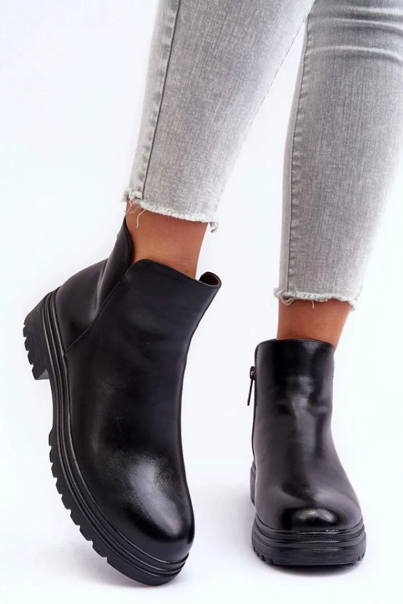 Botki Płaskie|Botki Workery>Buty damskie Vinceza Skórzane Botki Z Niską Cholewką Czarne Foteini