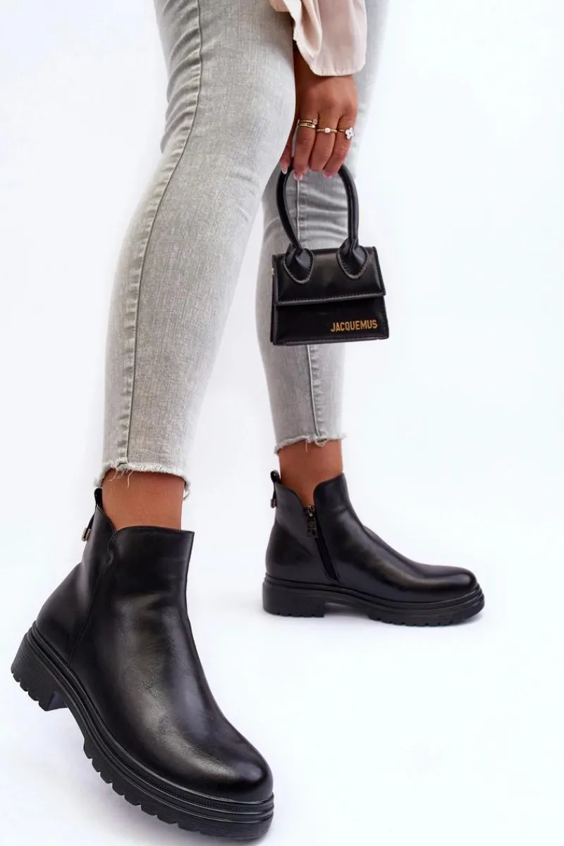 Botki Płaskie|Botki Workery>Buty damskie Vinceza Skórzane Botki Z Niską Cholewką Czarne Foteini