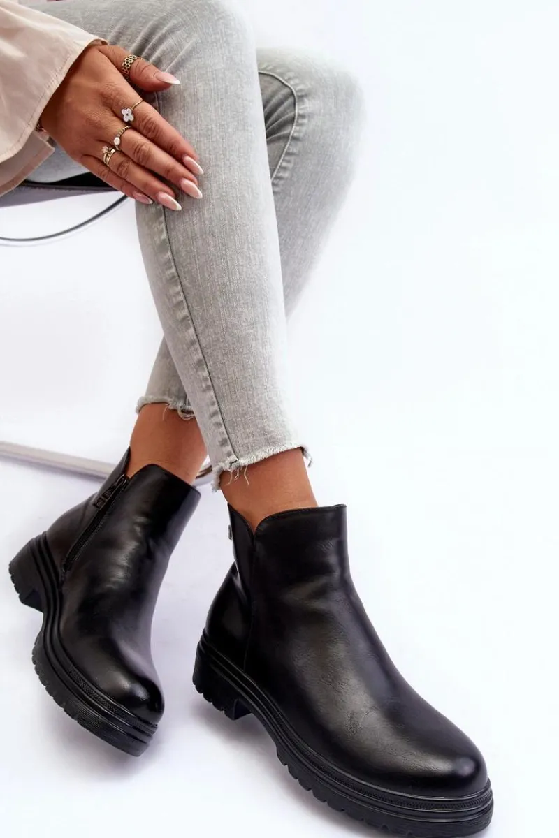 Botki Płaskie|Botki Workery>Buty damskie Vinceza Skórzane Botki Z Niską Cholewką Czarne Foteini