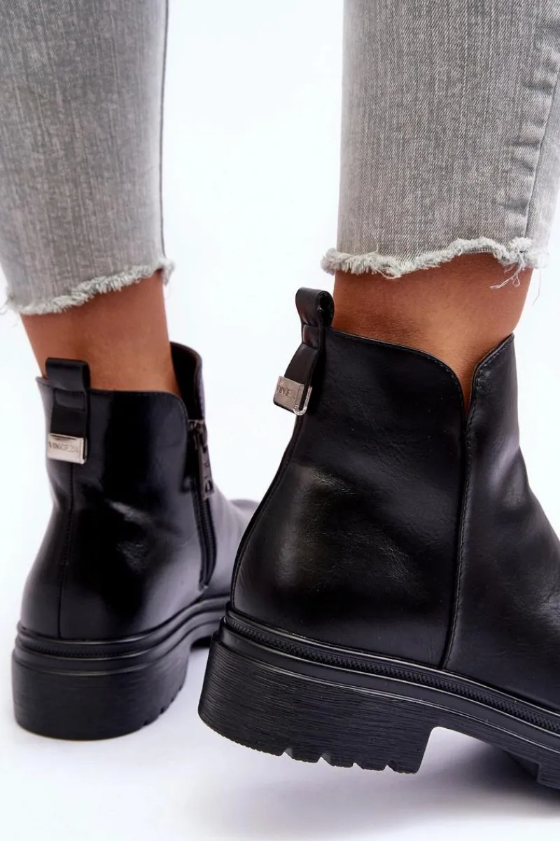 Botki Płaskie|Botki Workery>Buty damskie Vinceza Skórzane Botki Z Niską Cholewką Czarne Foteini