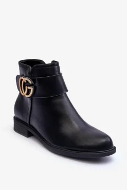 Online Boto Skórzane Botki Z Ozdobą Czarne Galos