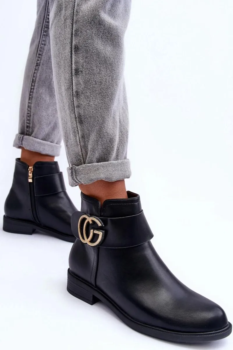 Online Boto Skórzane Botki Z Ozdobą Czarne Galos