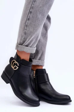 Online Boto Skórzane Botki Z Ozdobą Czarne Galos
