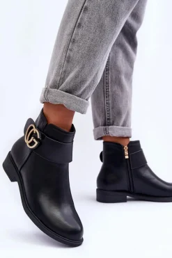 Online Boto Skórzane Botki Z Ozdobą Czarne Galos