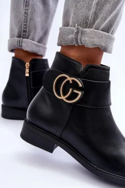 Online Boto Skórzane Botki Z Ozdobą Czarne Galos