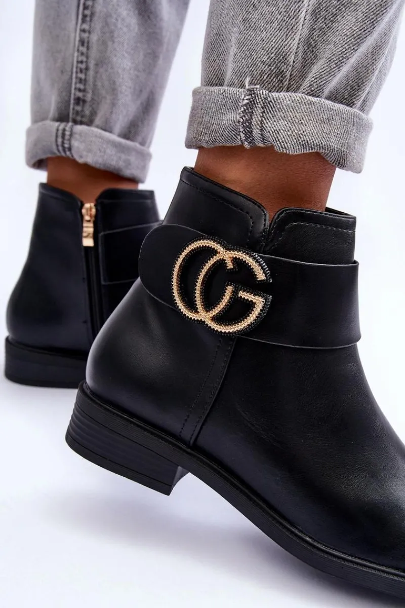 Online Boto Skórzane Botki Z Ozdobą Czarne Galos
