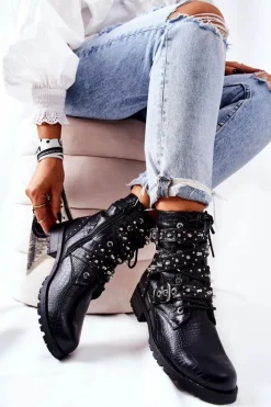 Czarne Botki|Botki Zimowe Damskie><noscript><img width=