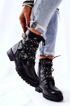 Czarne Botki|Botki Zimowe Damskie><noscript><img width=