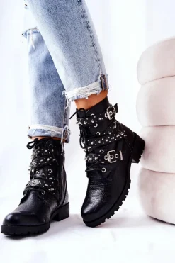 Czarne Botki|Botki Zimowe Damskie><noscript><img width=