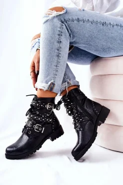 Czarne Botki|Botki Zimowe Damskie><noscript><img width=