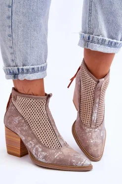 Botki Wiosenne|Botki Maciejka>Maciejka Skórzane Botki Z Siateczką 05842-04 Beżowe