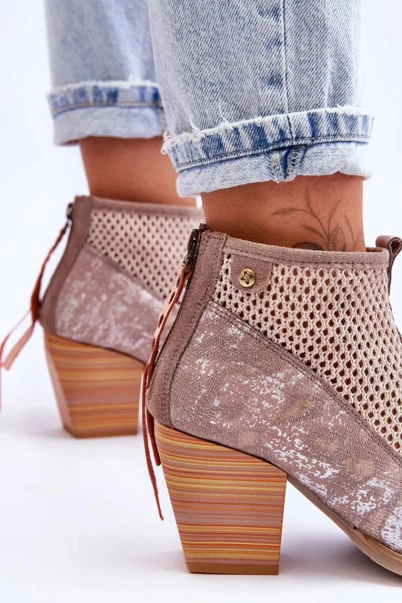 Botki Wiosenne|Botki Maciejka>Maciejka Skórzane Botki Z Siateczką 05842-04 Beżowe