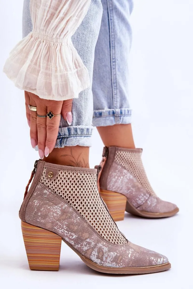 Botki Wiosenne|Botki Maciejka>Maciejka Skórzane Botki Z Siateczką 05842-04 Beżowe