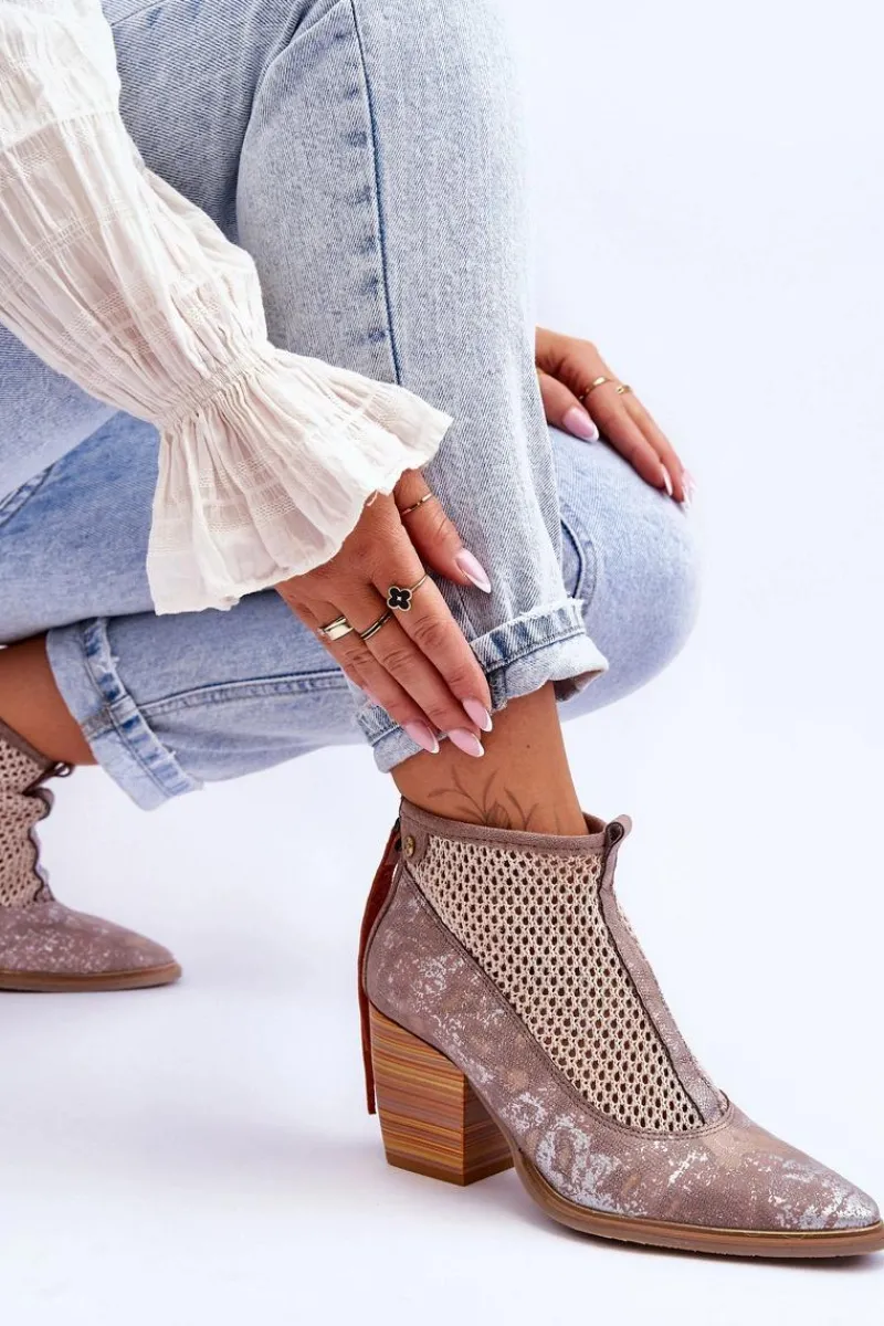 Botki Wiosenne|Botki Maciejka>Maciejka Skórzane Botki Z Siateczką 05842-04 Beżowe