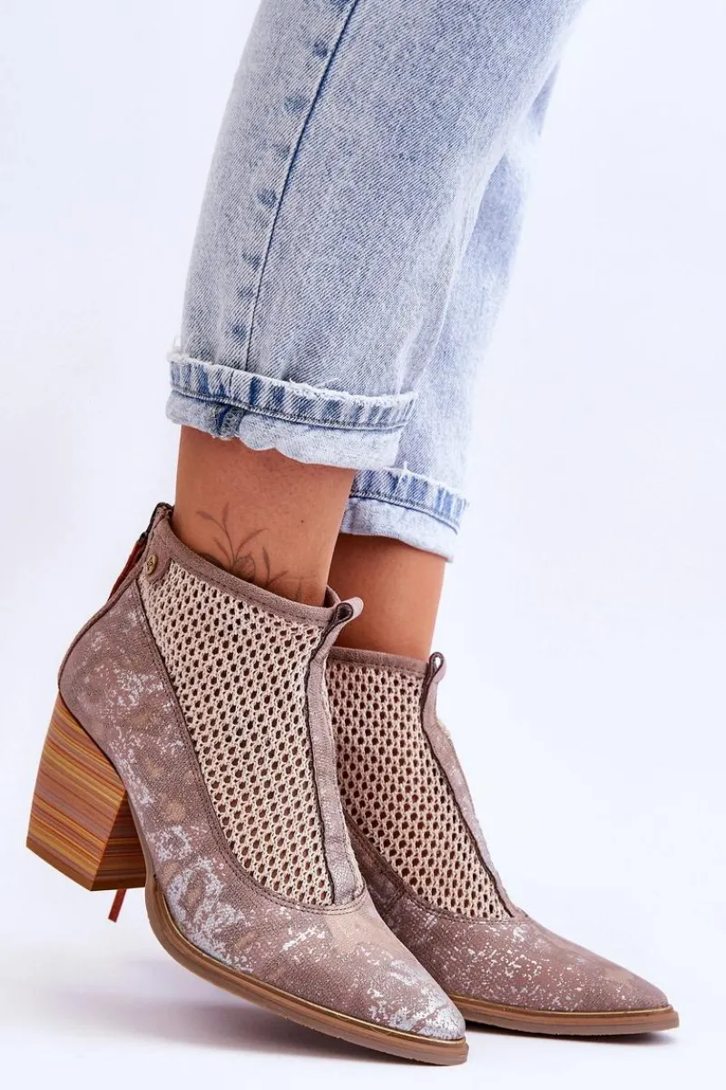 Botki Wiosenne|Botki Maciejka>Maciejka Skórzane Botki Z Siateczką 05842-04 Beżowe