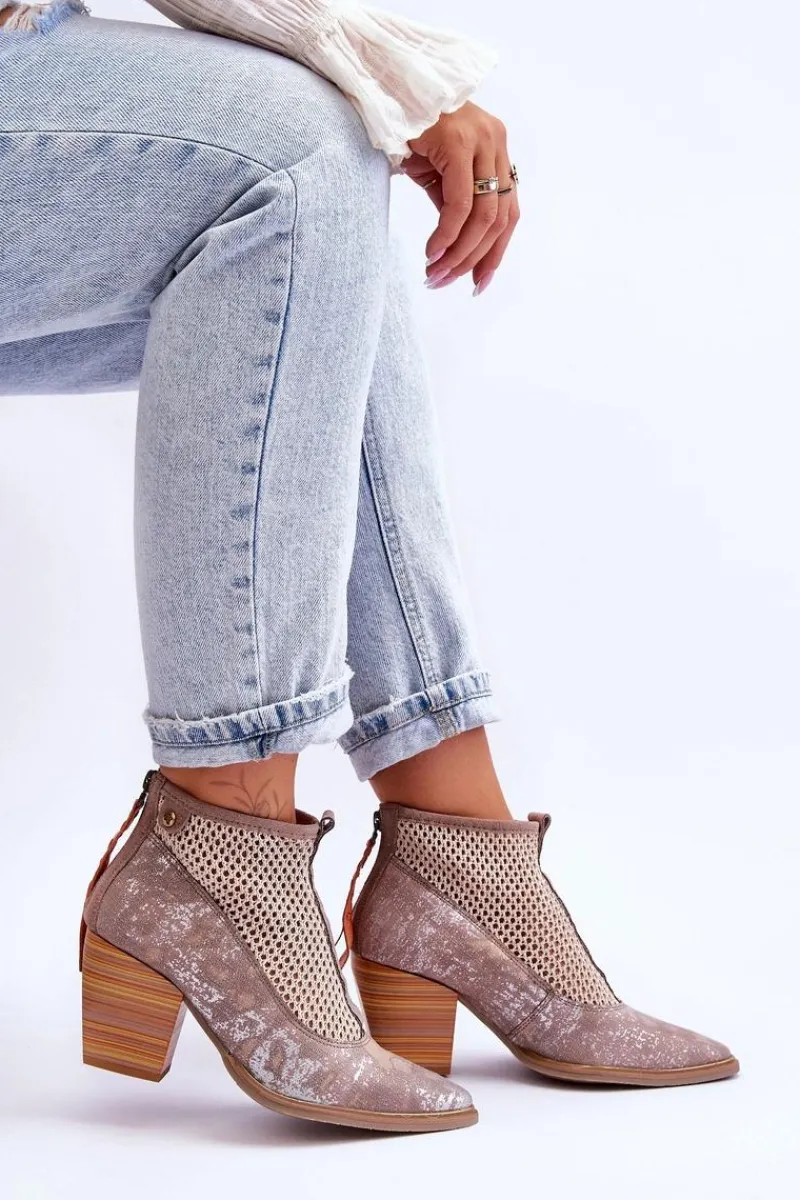 Botki Wiosenne|Botki Maciejka>Maciejka Skórzane Botki Z Siateczką 05842-04 Beżowe