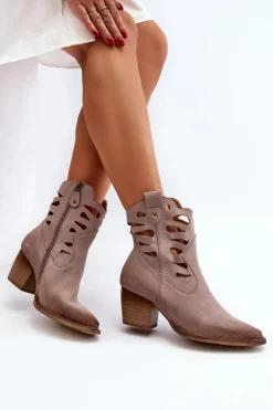 New Maciejka Skórzane Botki Z Wycięciami 06412-04 Beżowe Beżowy