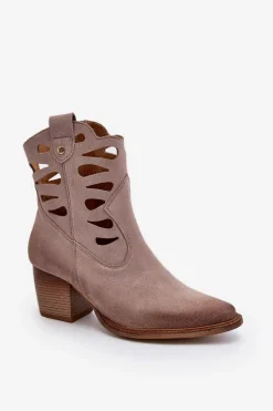 New Maciejka Skórzane Botki Z Wycięciami 06412-04 Beżowe Beżowy