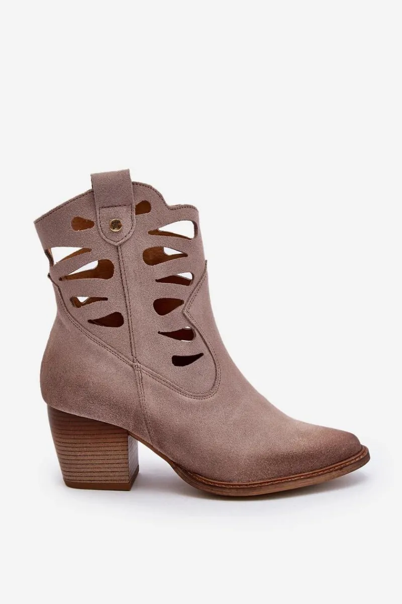 New Maciejka Skórzane Botki Z Wycięciami 06412-04 Beżowe Beżowy