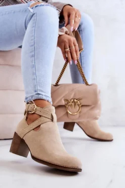 Outlet Skórzane Botki Z Wycięciem Na Słupku Beżowe Lemar Axelle Damskie Botki Wiosenne|Botki Na Słupku