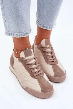 New Laura Messi Skórzane Buty Sportowe Damskie 2935 Beżowe
