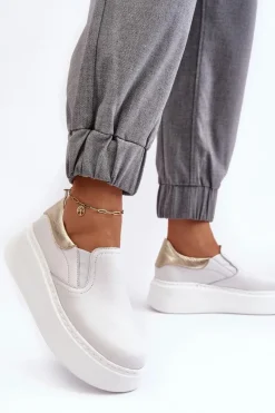 Best Skórzane Buty Sportowe Damskie na Platformie Białe Lemar Manish Damskie Sneakersy Damskie