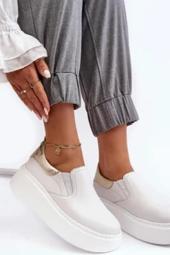 Best Skórzane Buty Sportowe Damskie na Platformie Białe Lemar Manish Damskie Sneakersy Damskie