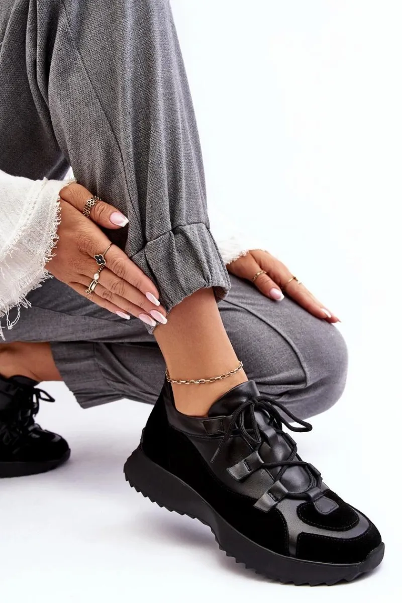 Online Zazoo Skórzane Buty Sportowe Damskie M01/2 Czarne Czarny