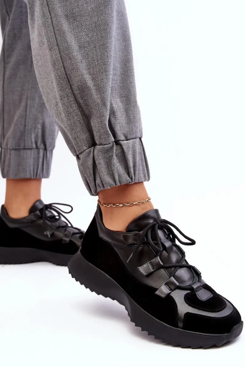 Online Zazoo Skórzane Buty Sportowe Damskie M01/2 Czarne Czarny