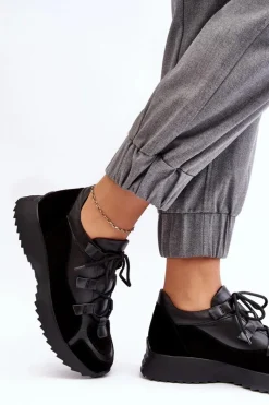 Online Zazoo Skórzane Buty Sportowe Damskie M01/2 Czarne Czarny