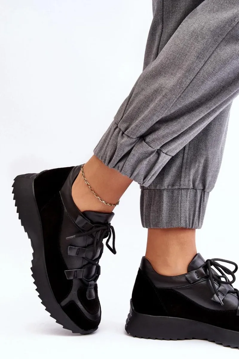 Online Zazoo Skórzane Buty Sportowe Damskie M01/2 Czarne Czarny