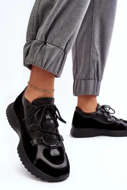 Online Zazoo Skórzane Buty Sportowe Damskie M01/2 Czarne Czarny