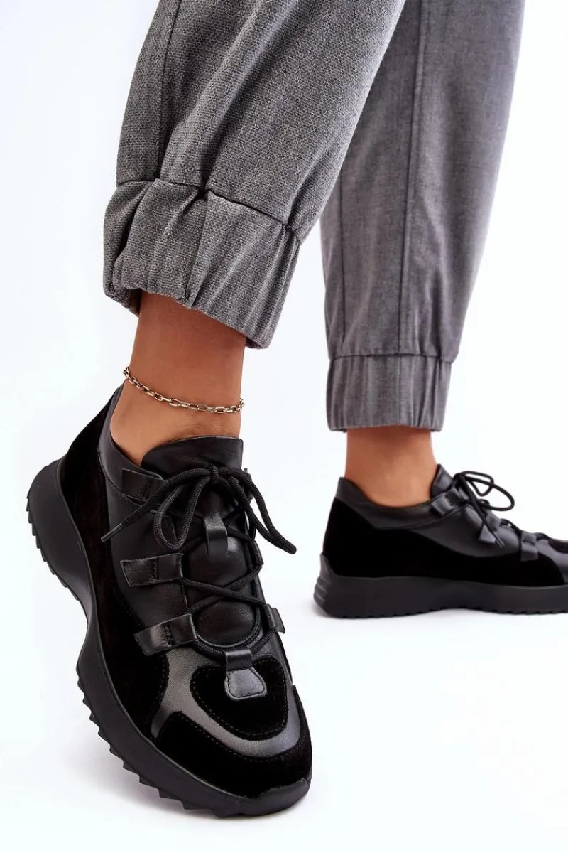 Online Zazoo Skórzane Buty Sportowe Damskie M01/2 Czarne Czarny