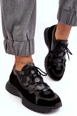 Online Zazoo Skórzane Buty Sportowe Damskie M01/2 Czarne Czarny