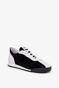 Online Laura Messi Skórzane Buty Sportowe Damskie 2935 Czarne Czarny