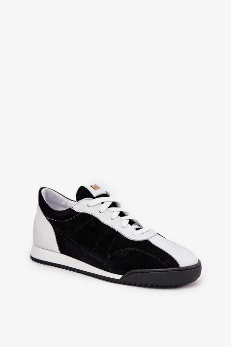 Online Laura Messi Skórzane Buty Sportowe Damskie 2935 Czarne Czarny