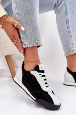 Online Laura Messi Skórzane Buty Sportowe Damskie 2935 Czarne Czarny