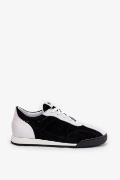 Online Laura Messi Skórzane Buty Sportowe Damskie 2935 Czarne Czarny