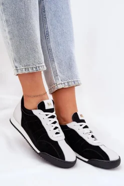 Online Laura Messi Skórzane Buty Sportowe Damskie 2935 Czarne Czarny