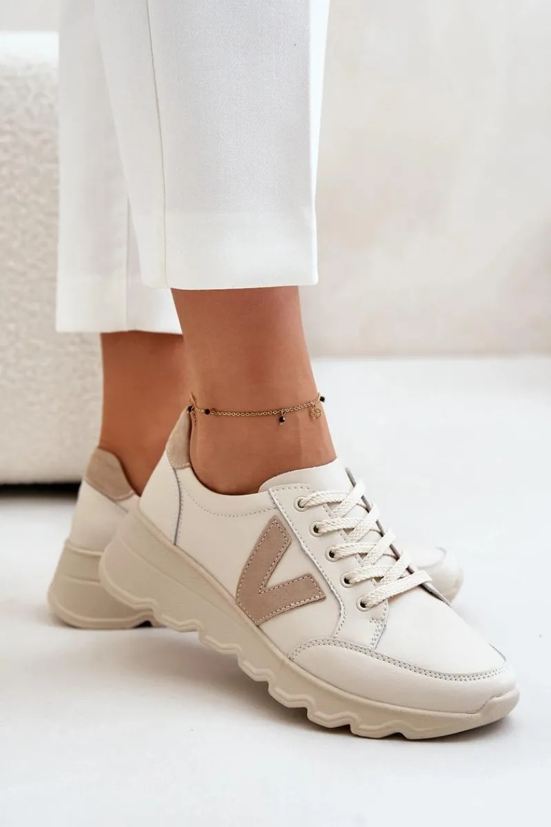 Buty Sportowe Na Platformie|Sneakersy Damskie>Buty damskie Vinceza Skórzane Buty Sportowe Damskie Vinceza 7918 Beżowe