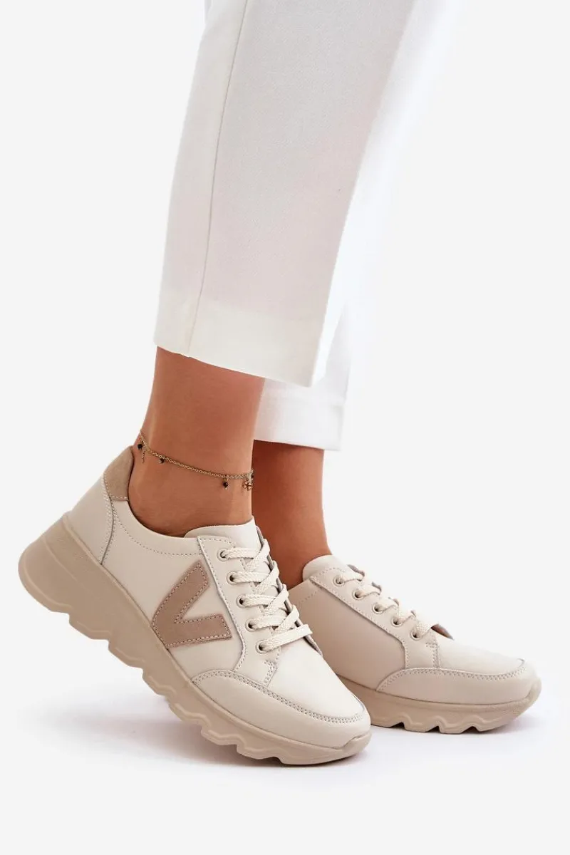 Buty Sportowe Na Platformie|Sneakersy Damskie>Buty damskie Vinceza Skórzane Buty Sportowe Damskie Vinceza 7918 Beżowe