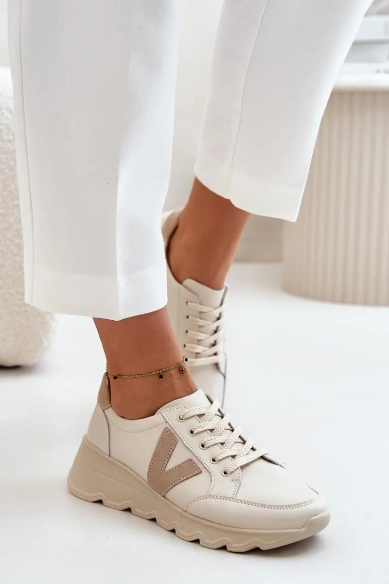 Buty Sportowe Na Platformie|Sneakersy Damskie>Buty damskie Vinceza Skórzane Buty Sportowe Damskie Vinceza 7918 Beżowe