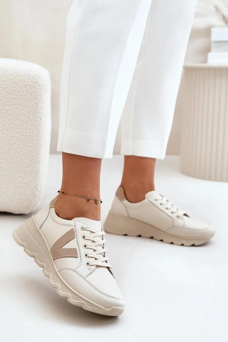 Buty Sportowe Na Platformie|Sneakersy Damskie>Buty damskie Vinceza Skórzane Buty Sportowe Damskie Vinceza 7918 Beżowe