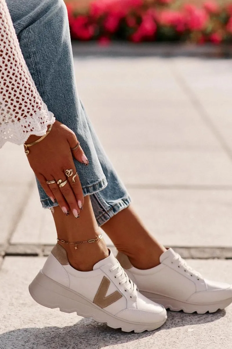 Buty Sportowe Na Platformie|Sneakersy Damskie>Buty damskie Vinceza Skórzane Buty Sportowe Damskie Vinceza 7918 Beżowe