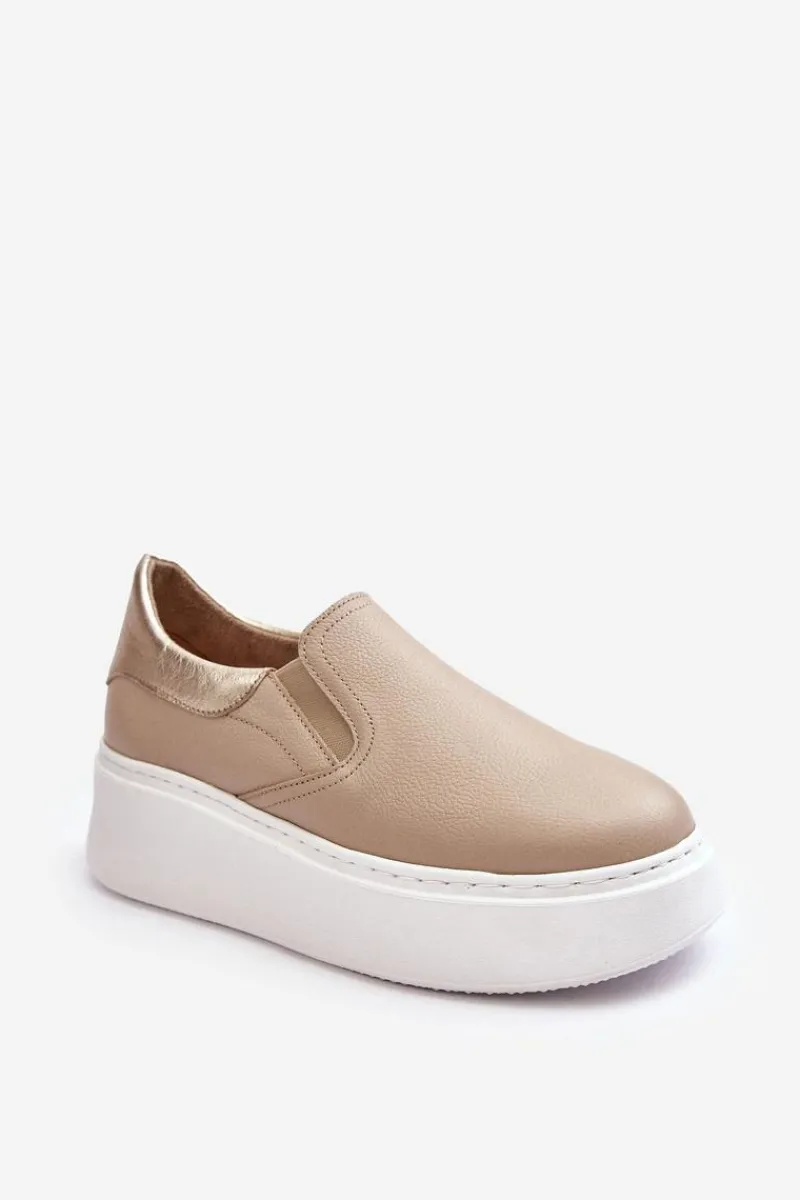 Online Skórzane Buty Sportowe Damskie na Platformie Beżowe Lemar Manish Damskie Sneakersy Damskie