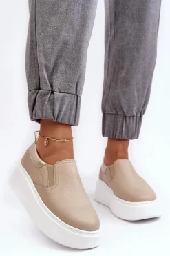 Online Skórzane Buty Sportowe Damskie na Platformie Beżowe Lemar Manish Damskie Sneakersy Damskie