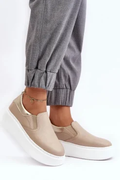Online Skórzane Buty Sportowe Damskie na Platformie Beżowe Lemar Manish Damskie Sneakersy Damskie