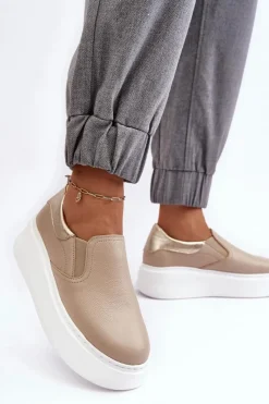 Online Skórzane Buty Sportowe Damskie na Platformie Beżowe Lemar Manish Damskie Sneakersy Damskie