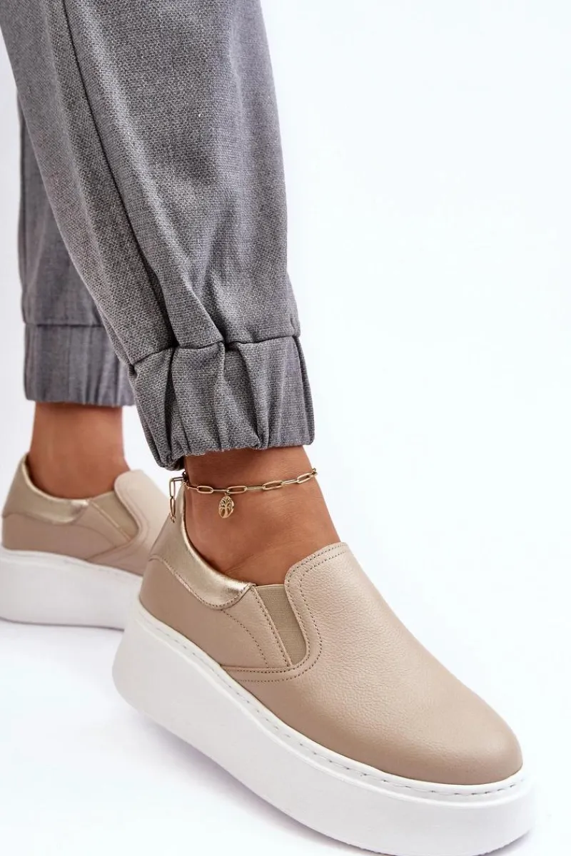 Online Skórzane Buty Sportowe Damskie na Platformie Beżowe Lemar Manish Damskie Sneakersy Damskie
