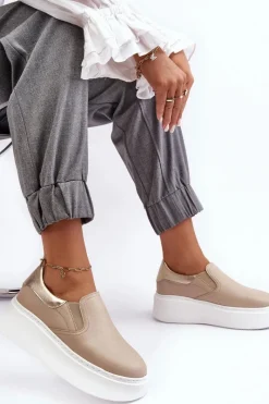 Online Skórzane Buty Sportowe Damskie na Platformie Beżowe Lemar Manish Damskie Sneakersy Damskie